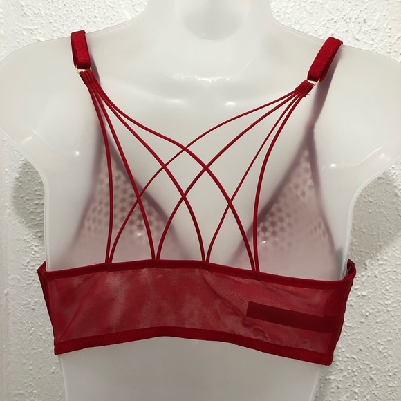 NWOT Victoria’s Secret 36D & Medium Tanga LUXE Unlined Mesh Plunge Bra Red Set - Picture 3 of 10